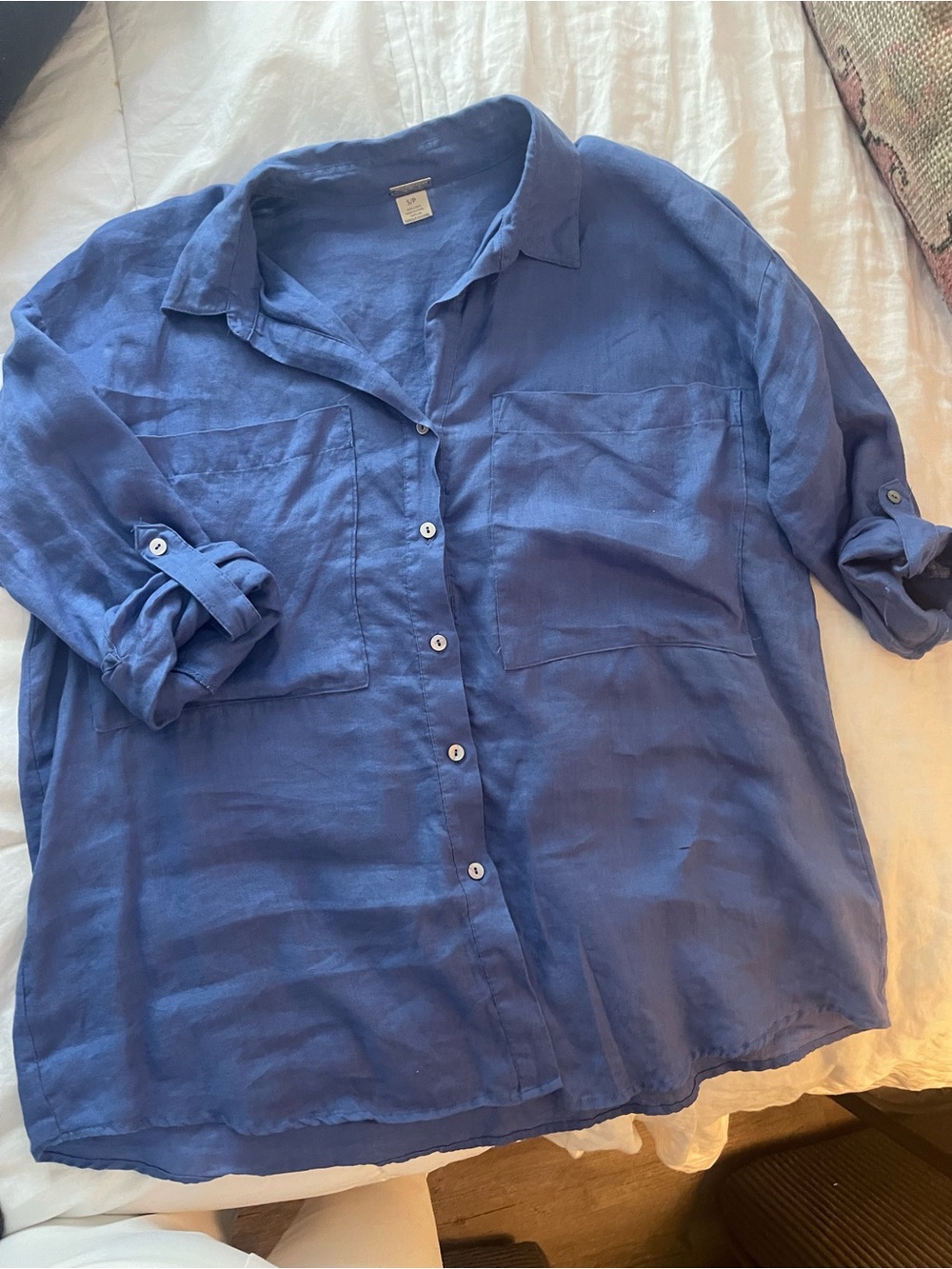 Magaschoni Periwinkle Blue Linen Button-Down Top